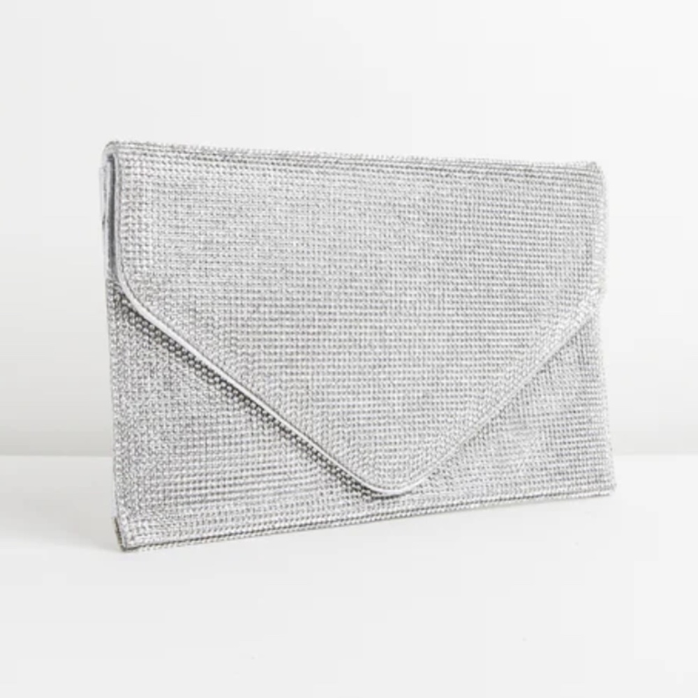 Sparkle Crystal Silver Envelope Clutch Bag
